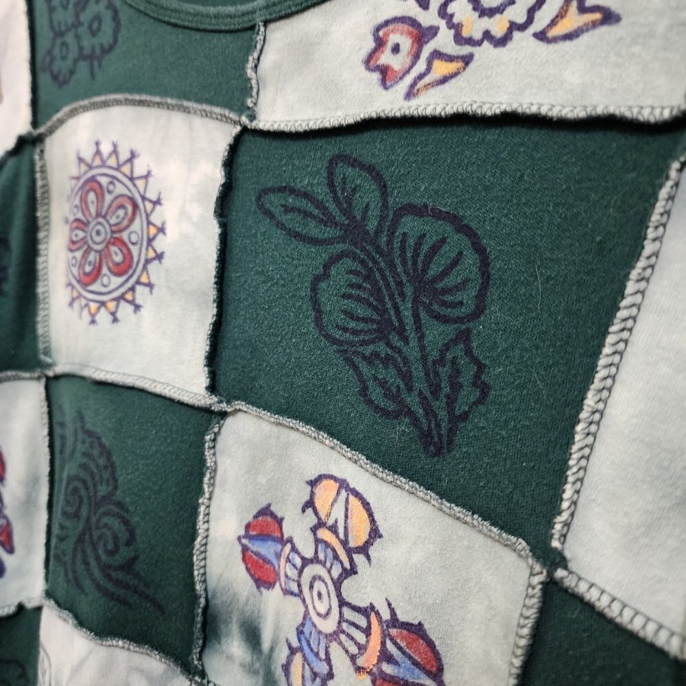 Vintage Y2K Lizzie Mcguire Inspired Patchwork Long Sleeve Boxy Crop Top X-Large - Picture 10 of 15